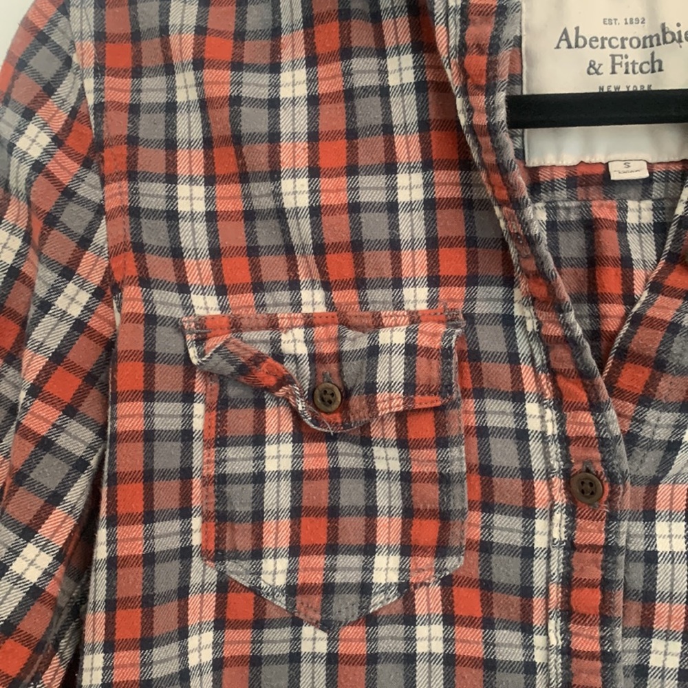Abercrombie & Fitch Orange/Gray/Cream Plaid Button Down - Picture 4 of 7